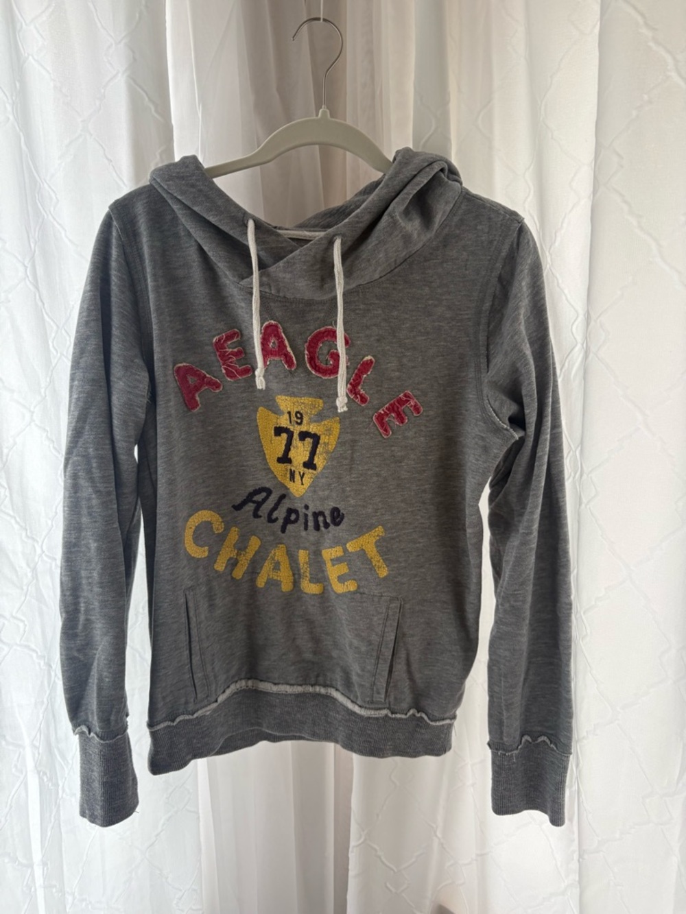 American Eagle Outfitters Gray Hoodie with Pink Embroidered Detail
